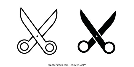 Scissors icons pack vectors in black flat and strokes