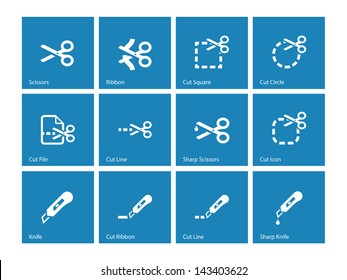 Scissors Icons for Presentations, Web Pages with cut lines. Vector illustration.