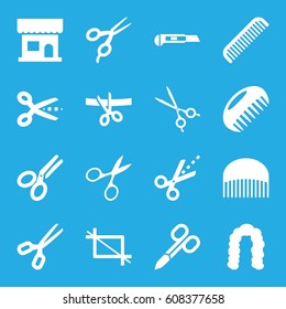 Scissors icons set. set of 16 scissors filled icons such as comb, beauty salon, hairstyle, cutter