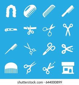 Scissors icons set. set of 16 scissors filled icons such as comb, beauty salon, hairstyle