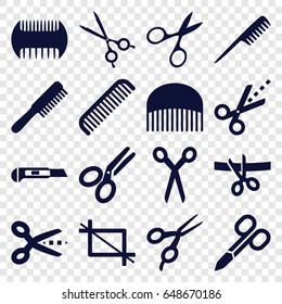 Scissors icons set. set of 16 scissors filled icons such as comb, cutter