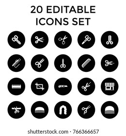 Scissors icons. set of 20 editable filled scissors icons such as comb, hairstyle, cutter, crop, beauty salon