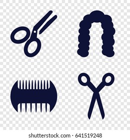 Scissors icons set. set of 4 scissors filled icons such as comb