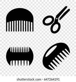 Scissors icons set. set of 4 scissors filled icons such as comb