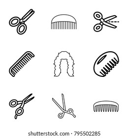 Scissors icons. set of 9 editable outline scissors icons such as comb