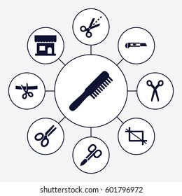 scissors icons set. Set of 9 scissors filled icons such as comb, beauty salon, cutter