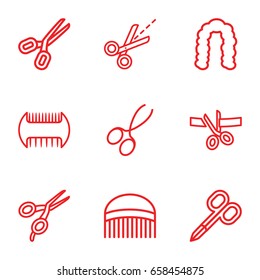 Scissors icons set. set of 9 scissors outline icons such as comb