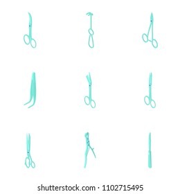 Scissors icons set. Cartoon set of 9 scissors vector icons for web isolated on white background