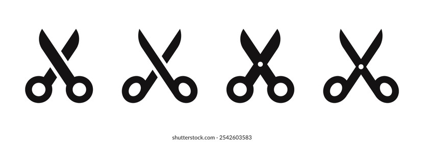 Conjunto de iconos de tijeras. Símbolo de corte. Ilustración vectorial.