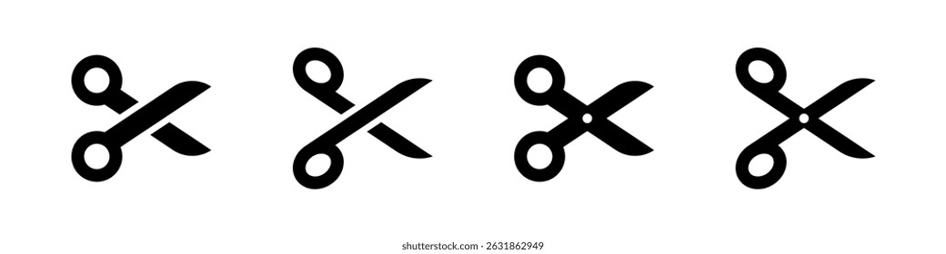 Ícones de tesoura definidos. Símbolo de corte. Ilustração vetorial.