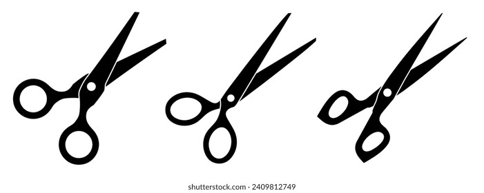 Scissors icons set. Isolated cutting scissors. Pictogram of scissor. Symbol of cutting. Vector illustration