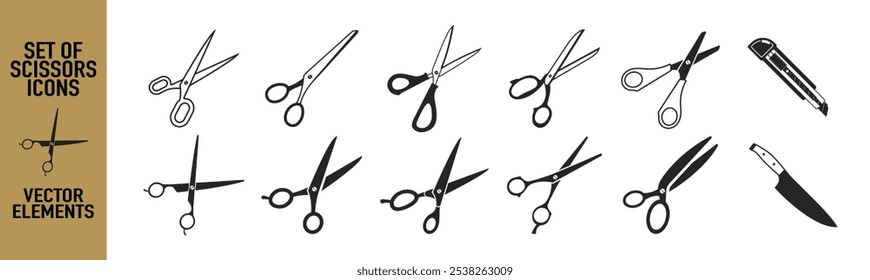 Scissors Icons set isolated on transparent background. 