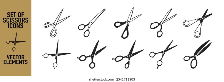 Scissors Icons set isolated on transparent background. Flat icon style