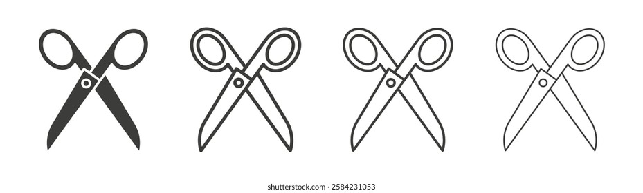 Scissors icons set. Liner outlined and flat black color