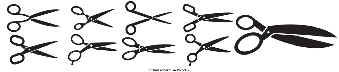Scissors icons set on white background.  Professional hair scissor set Vector