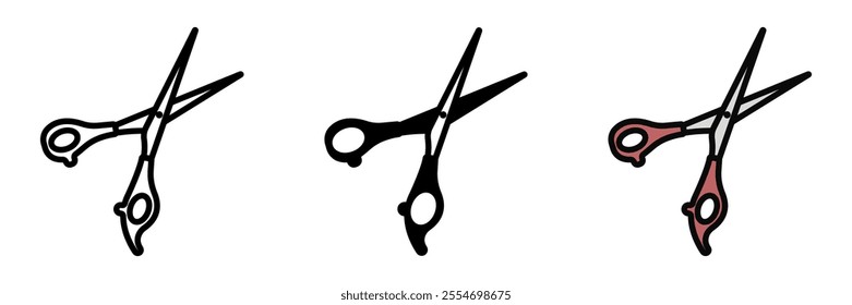 Scissors icons are sharp, handheld cutting tools with two blades, used in haircuts, grooming, or trimming various materials precisely.