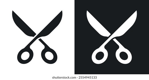 Scissors icons in solid black and white colors