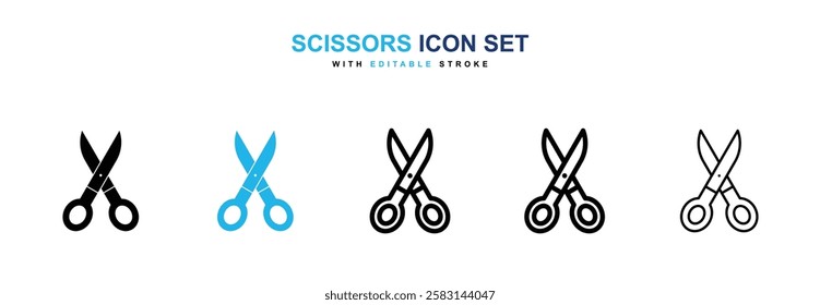 Scissors icons vector collection in black and blue colors on white background