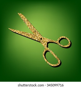 Scissors  illustration. Golden icon