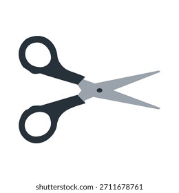 Ilustración de tijeras con cuchillas de metal afiladas y asas negras, ideal para diseño artesanal, útiles escolares, herramientas de oficina y gráficos de Vector.