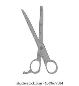 Scissors isolated on white background. Abstract equipment for haircut in doodle vector illustration.