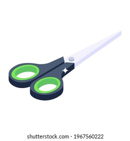 Scissors isometric style icon, used for cutting purposes