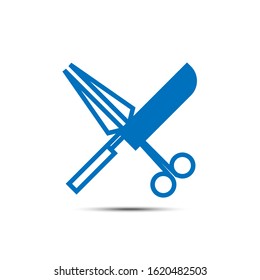 scissors and knife flat icon, 64x64 pixel perfect icon, small shadow on white background