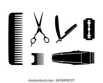 Scissors, knife for shaving, electric knife,  comb vector on white background