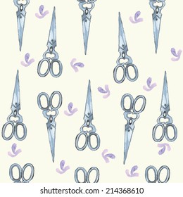  scissors and lavender pattern, watercolor vector