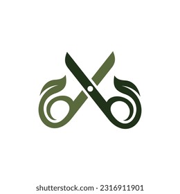 tijeras símbolo de símbolo de la naturaleza de la hoja logo logotipo de la ilustración vectorial plantilla de diseño del logotipo
