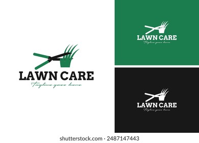 Scissors and leaves logo design for lawn care vector illustration template idea