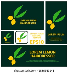 Scissors and lemon creative symbol on a black background. Banners set for the hairdresser corporate identity.