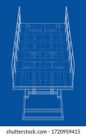 Scissors lift concept outline. Vector rendering of 3d. Wire-frame style. The layers of visible and invisible lines are separated