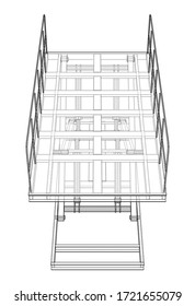 Scissors lift concept outline. Vector rendering of 3d. Wire-frame style. The layers of visible and invisible lines are separated