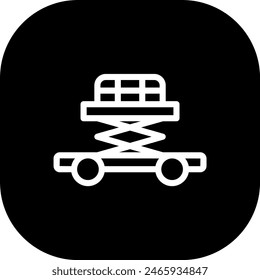 Scissors lift construction machinery with black filled line outline style. equipment, scissor, industry, construction, platform, lift, industrial. Vector illustration