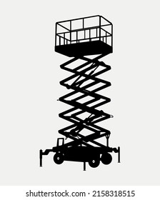 Scissors Lift construction vehicle, heavy Equipment Silhouette Vector Illustration.