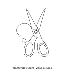 scissors line art. continuous line cutting tool