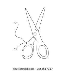 scissors line art. continuous line cutting tool