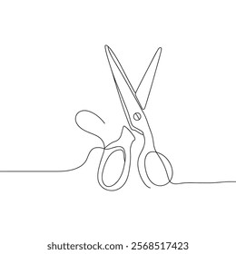 scissors line art. continuous line cutting tool