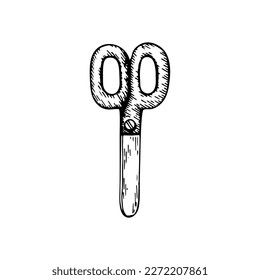 Scissors line art. School stationery tool for cutting. Hand drawn doodle vector illustration.