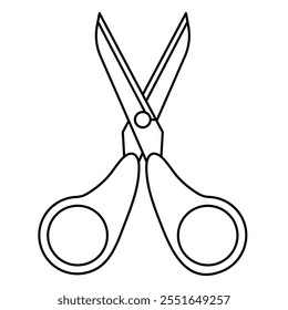 Scissors line art vector illustration, open scissors outline line icon, scissors clip art in linear drawing style
