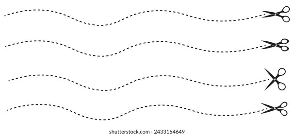 Scissors line cutter set page cross black icon vector background design.