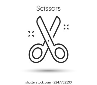 Icono de línea de tijeras. Corte las tijeras de papel o el signo. Símbolo sastre, peluquero o barbero. Ilustración para aplicación web y móvil. Icono de tijeras abiertas con estilo de línea. Herramienta de corte de pelo de trazo editable. Vector