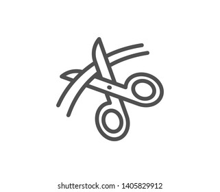 Scissors line icon. Cutting ribbon sign. Tailor utensil symbol. Quality design element. Linear style scissors icon. Editable stroke. Vector