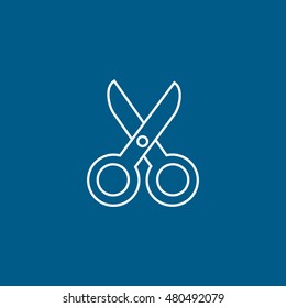 Scissors Line Icon On Blue Background