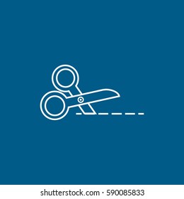 Scissors Line Icon On Blue Background