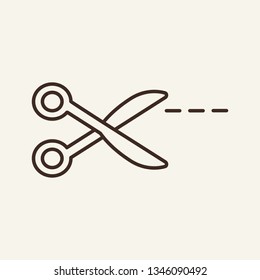 Scissors line icon. Razor, blade, cutting, dotted line. Office concept. Vector illustration can be used for topics like office supply, stationery, unpacking