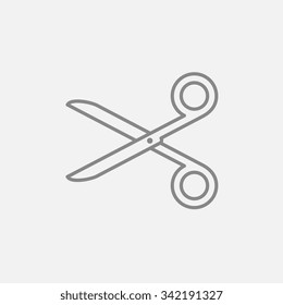 Scissors line icon for web, mobile and infographics. Vector dark grey icon isolated on light grey background.