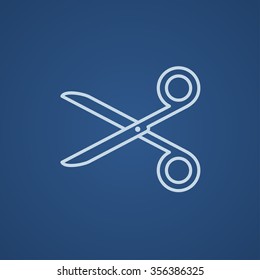 Scissors line icon for web, mobile and infographics. Vector light blue icon isolated on blue background.