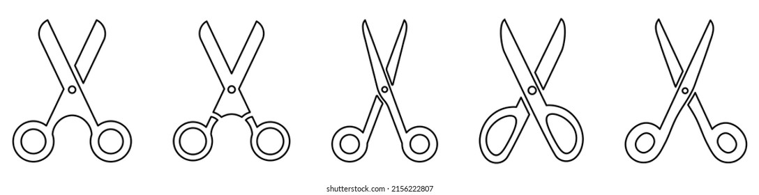 Scissors line icons set. Vector illustration isolated on white background